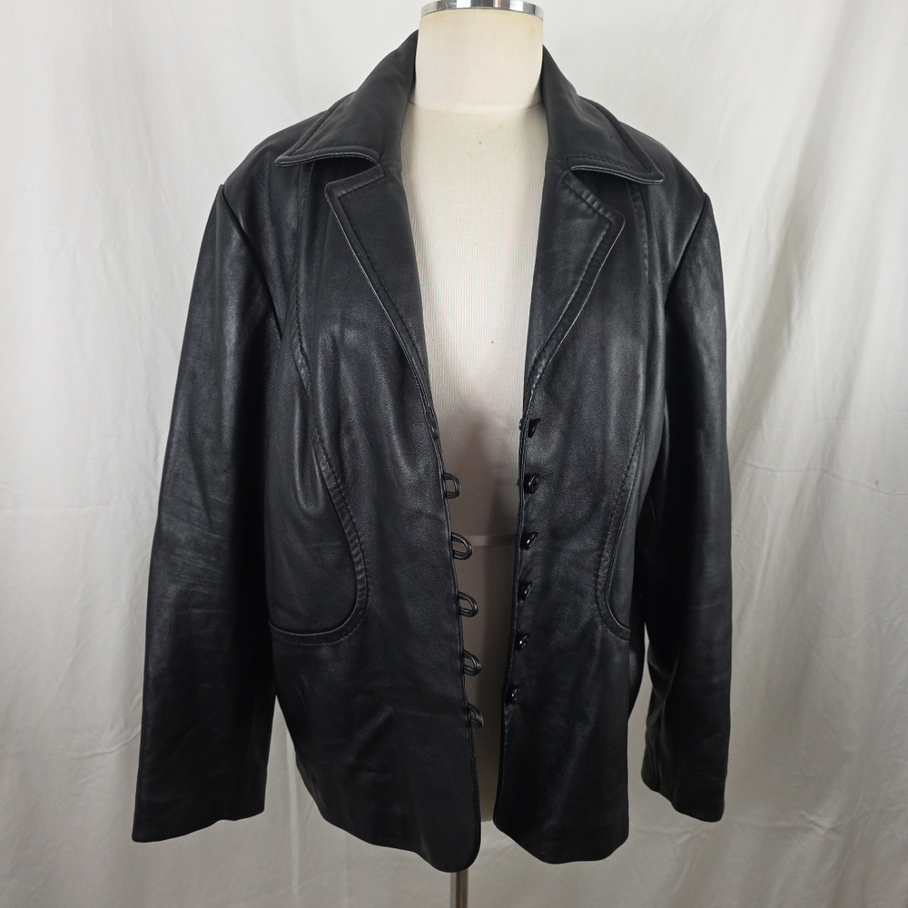 Venezia Black Leather Jacket Womens 18/20 XL Goth Grunge Matrix Vintage 90s